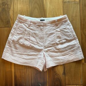 J. Crew Light Pink High-Rise Pleated Linen-Blend Shorts